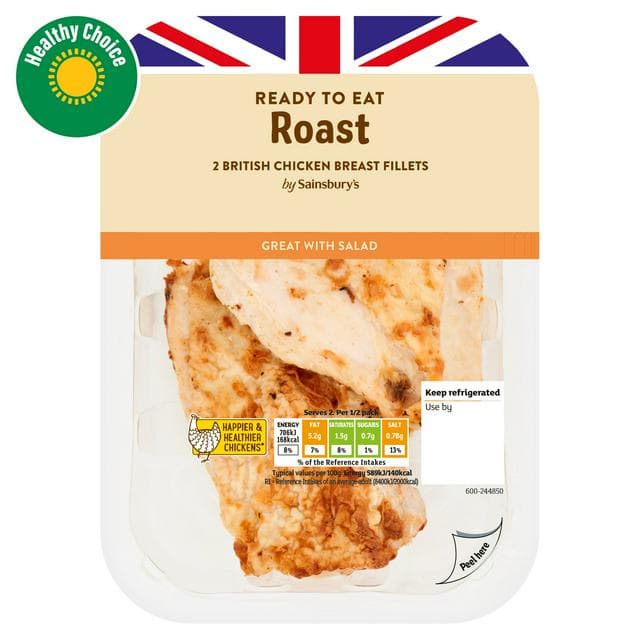 Sainsbury's Cooked Roast British Chicken Breast Fillets x2 240g - gallery image 1