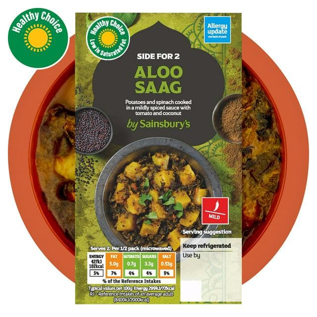 Sainsbury's Indian Aloo Saag Ready Meal Side For 2 300g - gallery image 1