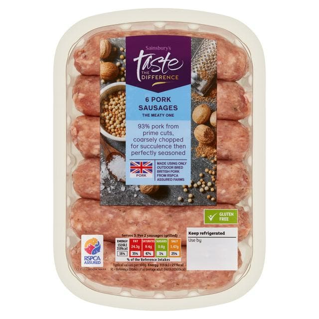 Sainsbury's British Pork Sausages, Taste the Difference x6 400g - gallery image 1