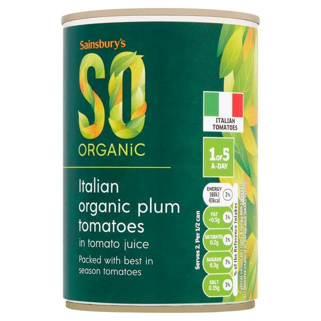 Sainsbury's SO Organic Italian Organic Plum Tomatoes in Tomato Juice 400g - gallery image 1