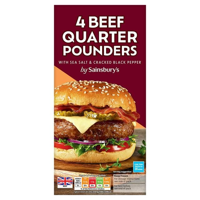 Sainsbury's Beef Quarter Pounders x4 454g - gallery image 1