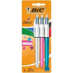 BIC 4 Colours Shine Ball Pens 3 Pack