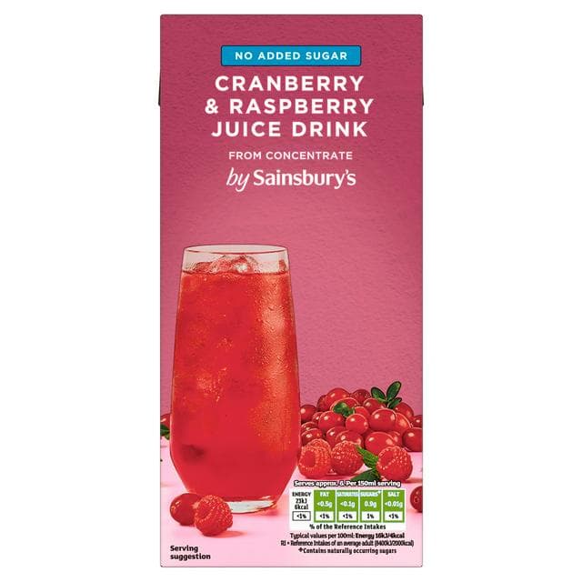 Sainsbury's Cranberry & Raspberry Juice Drink, No Added Sugar 1L - gallery image 1