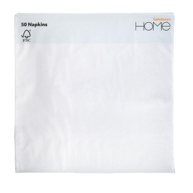 Sainsbury's Home Pack of 50 2ply White Paper Napkins - 33cm - gallery image 1