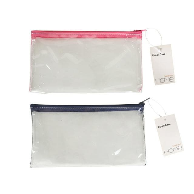 Sainsbury's Home Small Clear Pencil Case Pink/Navy Zip - gallery image 1