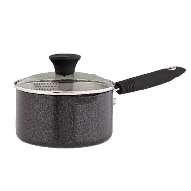 Habitat 16cm Aluminium Saucepan With Lid - Black - gallery image 1