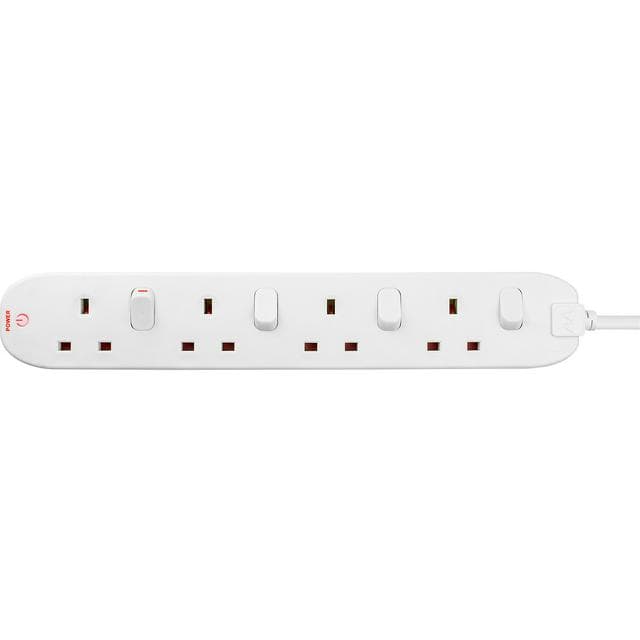 Masterplug 4 Socket 2m Extension Lead Individual Switches and LED - White - gallery image 3