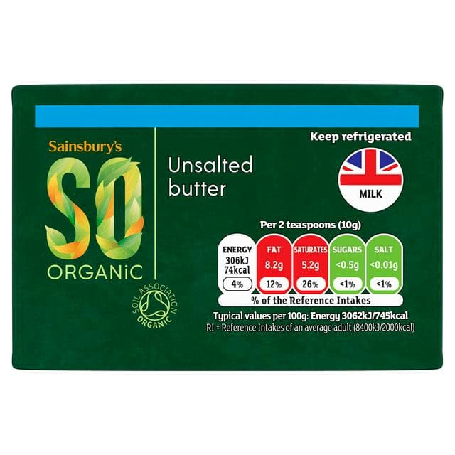 Sainsbury's British Butter Unsalted, SO Organic 250g - gallery image 1