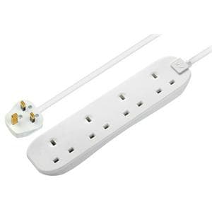 Masterplug Basic 4 Socket Extension Lead 1m Cable Power Strip - White