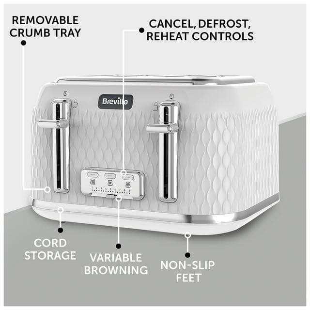 Breville VTT911 Curve 4 Slice Toaster - White and Chrome - gallery image 5