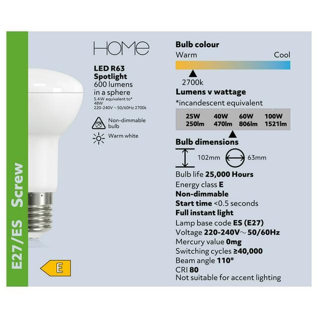 Sainsbury's Home LED Spotlight R63 ES Light Bulb - gallery image 3