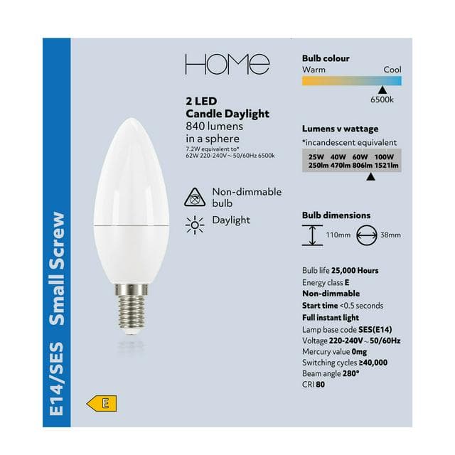 Sainsbury's Home Pack of 2 LED Candle 60W SES Daylight Light Bulb - gallery image 3