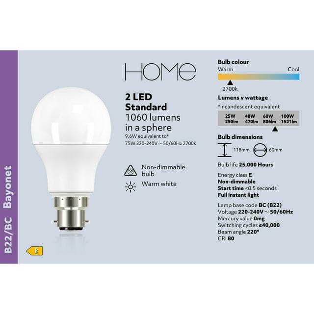 Sainsbury's Home Pack of 2 LED Standard 75W BC Light Bulb - gallery image 3