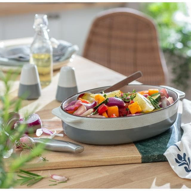 Habitat 29cm Speckle Medium Ceramic Oval Roaster- Grey - gallery image 2