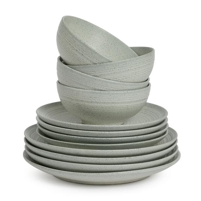 Habitat Textured Ripple Dinnerset Chalk 12pc - gallery image 2