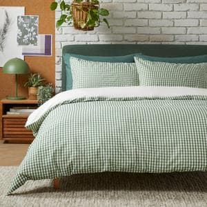 Habitat Seersucker Gingham Woven Bedding Set - Green - Single
