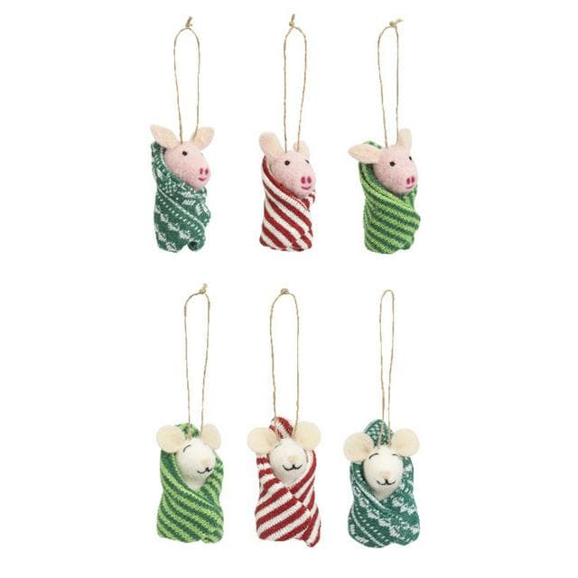 Habitat Pigs/ Mice in Blankets Felt Decorations 6pk - gallery image 2