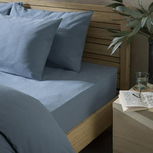 Habitat Cotton Rich 180 TC Fitted Sheet - Denim - gallery image 1