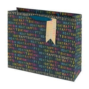 Sainsbury's Paper Salad Navy Happy Birthday Extra Large Present Gift Bag Birthday Celebration