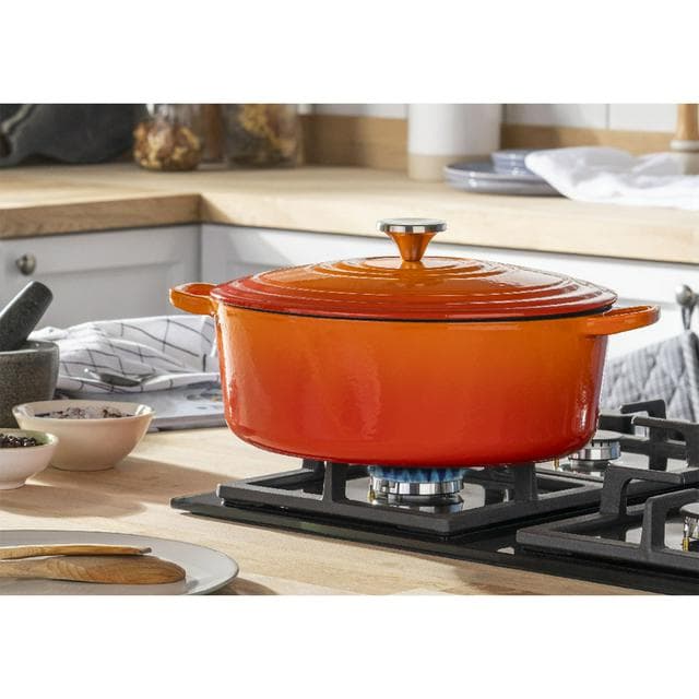 Habitat 4.7 Litre Cast Iron Oval Casserole Dish - Orange - gallery image 2