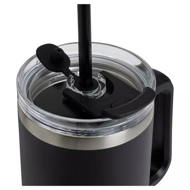Sainsbury's Home Black Handle Stainless Steel Travel Coffee Mug - 1180ml - gallery image 3