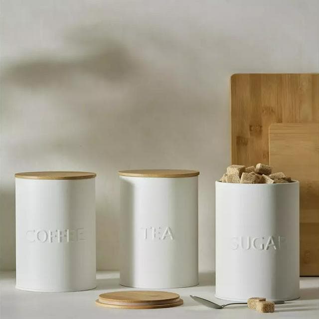Habitat Embossed Text Pack of 3 Canisters - White - gallery image 2
