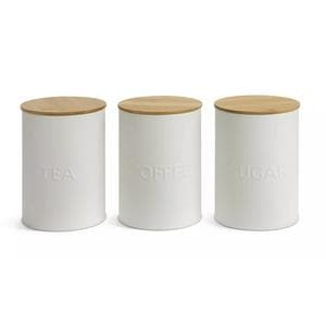 Habitat Embossed Text Pack of 3 Canisters - White