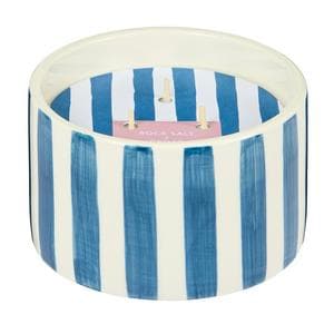 Habitat Scented Blue Stripe High Tide Ceramic Large Candle - Rock Salt & Cedar scent