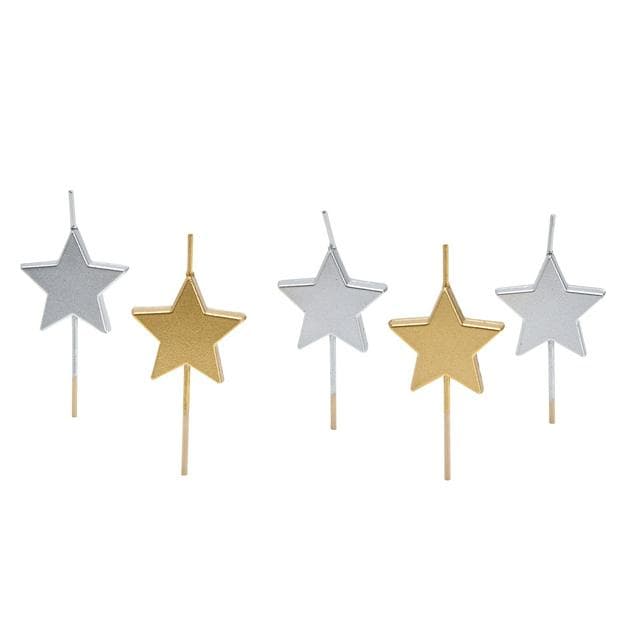 Sainsbury's Home Pack of 5 Metallic Star Candles - gallery image 1
