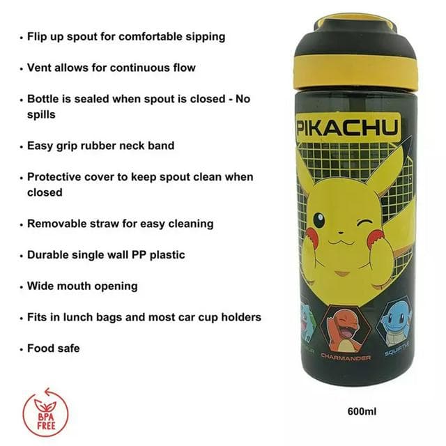 Hox Pokémon Pikachu Black Sipper Water Bottle - 600ml - gallery image 4