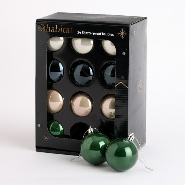 Habitat Pack of 24 Shatterproof Timeless Christmas Baubles   - gallery image 3
