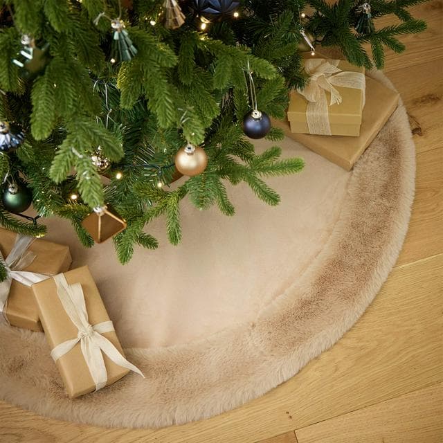 Habitat Taupe Velvet and Faux Fur Christmas Tree Skirt - gallery image 1