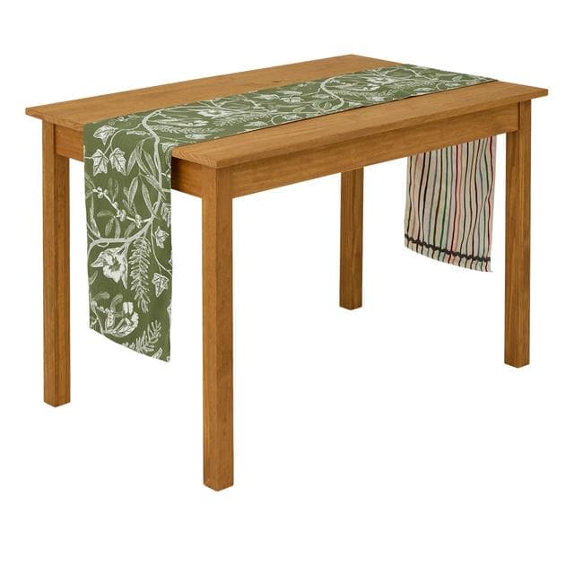 Habitat Floral & Stripe Reversible Cotton Table Runner - Green - gallery image 1