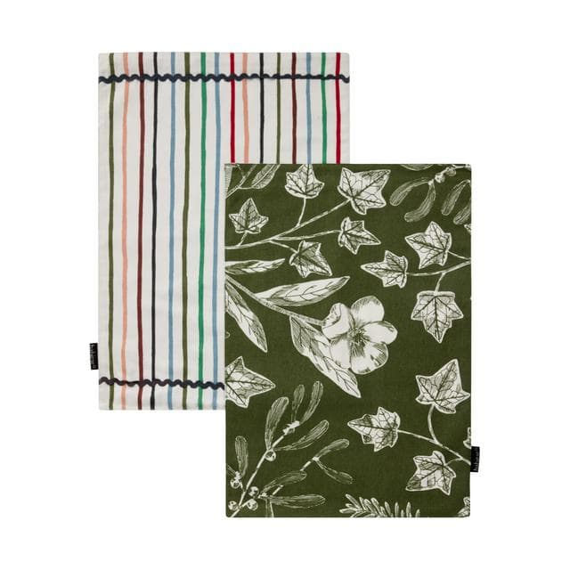 Habitat Pack of 2 Green Floral and Stripe Reversible Placemats - gallery image 1