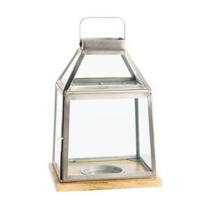 Habitat Small Silver & Wooden Lantern