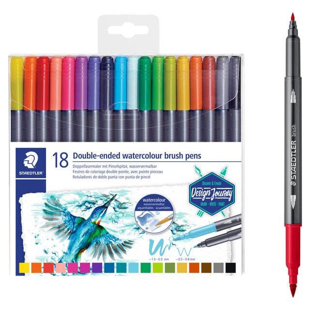 Staedtler Pack of 18 Watercolour Double Ended Brush Pens - gallery image 2