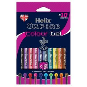Helix Oxford Pack of 10 Needle Point Gel Pen - Multicoloured