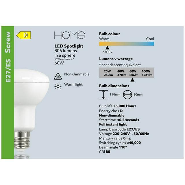Sainsbury's Home LED Spotlight R80 Edison Screw Light Bulb - gallery image 4