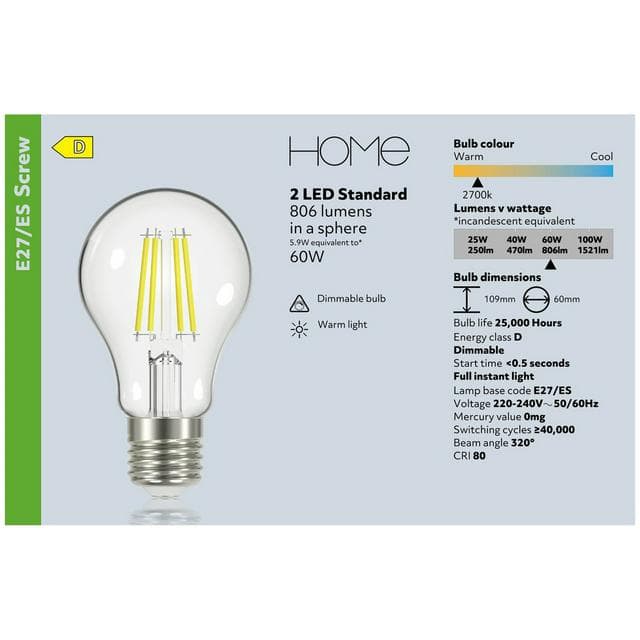 New Home Led Filament Standard 60w Es Dimmable 2 Pack - gallery image 4