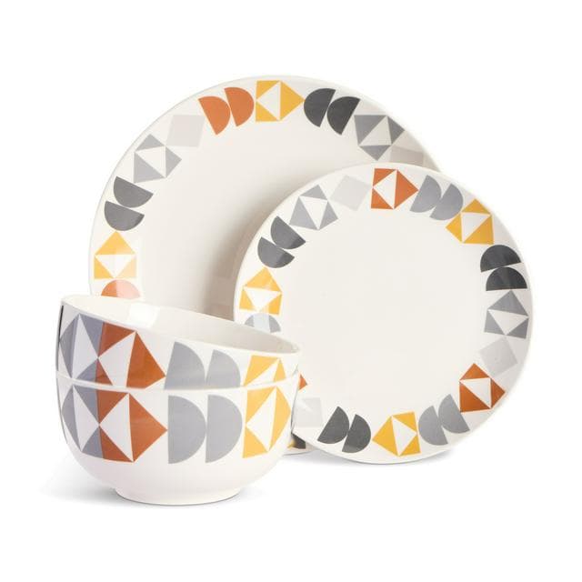 Sainsbury's Home Pack of 12 Geo Decal Dinner Set - gallery image 1