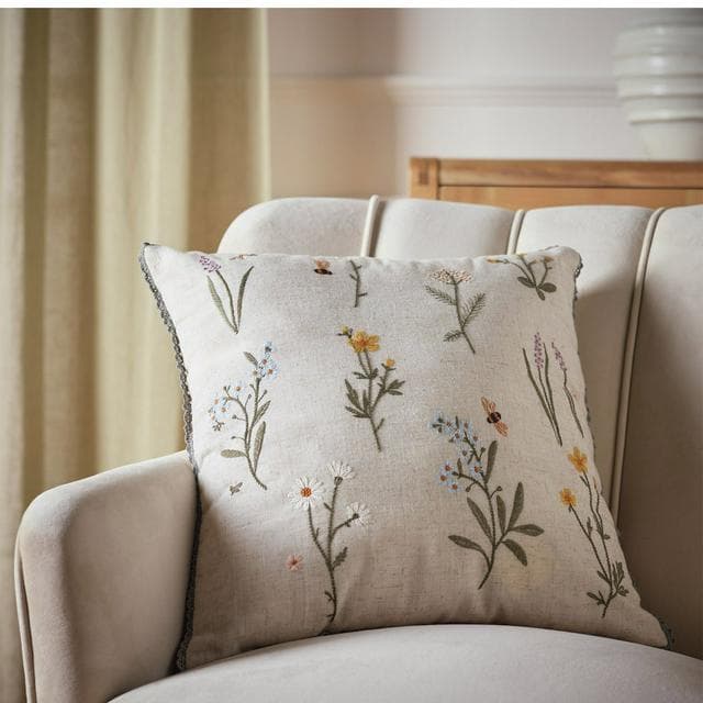 Sainsbury's Home Floral Stems Embroidered Cushion - 43x43 - gallery image 1