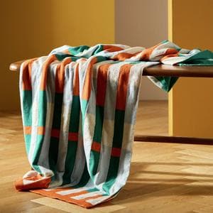 Habitat Mid Century Knitted Throw - Blue & Rust - 125x150