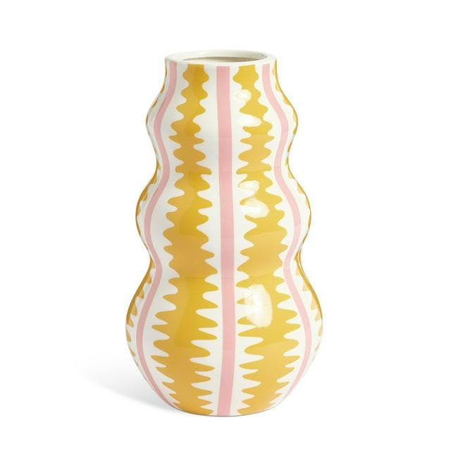Habitat Pink & Yellow Stripe Ceramic Wiggle Vase - gallery image 1