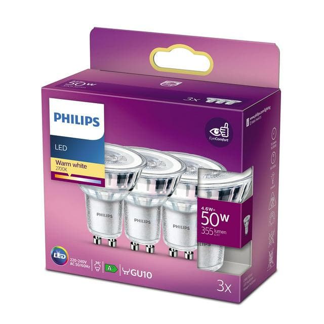 Philips Pack of 3 LED GU10 Warm White Beam Light Bulbs - 50w - gallery image 2
