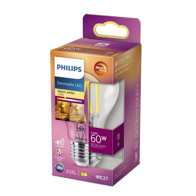 Philips LED E27 Warm Glow Dimmable Light Bulb - 60w - gallery image 2