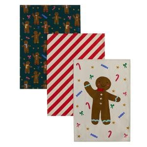 Sainsbury's Home Pack of 3 Novelty Gingerbread Tea Towels