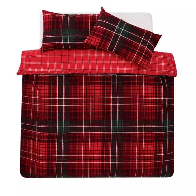 Sainsbury's Home Brushed Cotton Check Bedding Set - Red & Green - gallery image 4