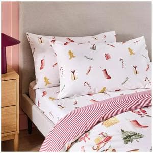 Sainsbury's Home Christmas Icons Pillowcase - White
