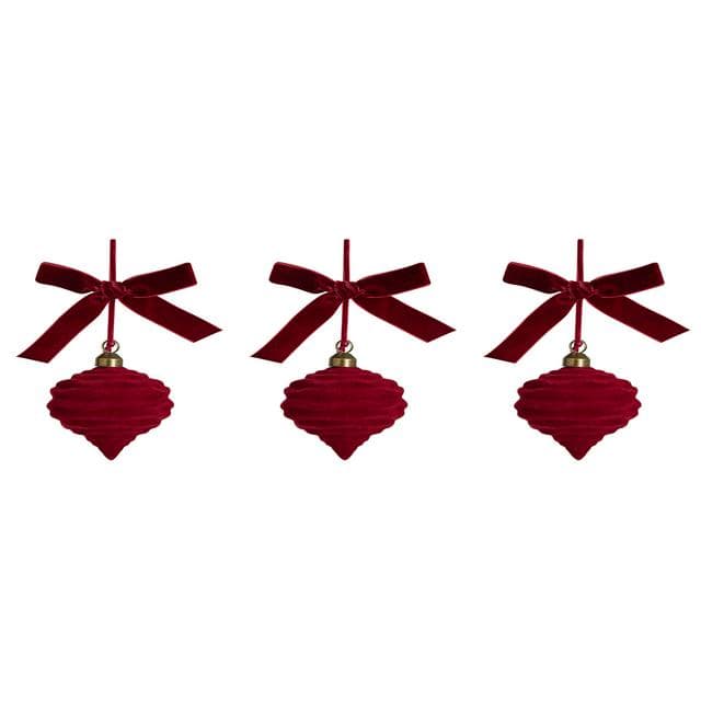 Sainsbury's Home Pack of 3 Flocked With Bows Baubles - gallery image 1