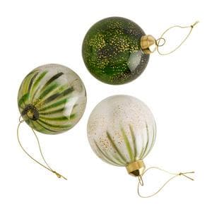 Sainsbury's Home Pack of 3 Glass Speckled Hanging Decoration - Green